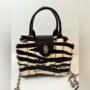 MARC JACOBS The Zebra Turnlock Crossbody Mini Tote Bag Leather Chain Strap EUC